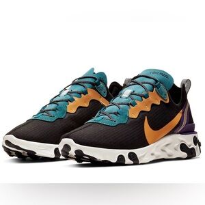 Nike React Element 55 Mens Size 13 Running Sneakers Black Yellow Teal Athletic
